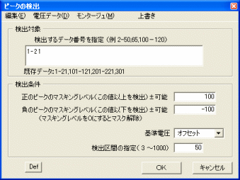 「ピークの検出」の画面